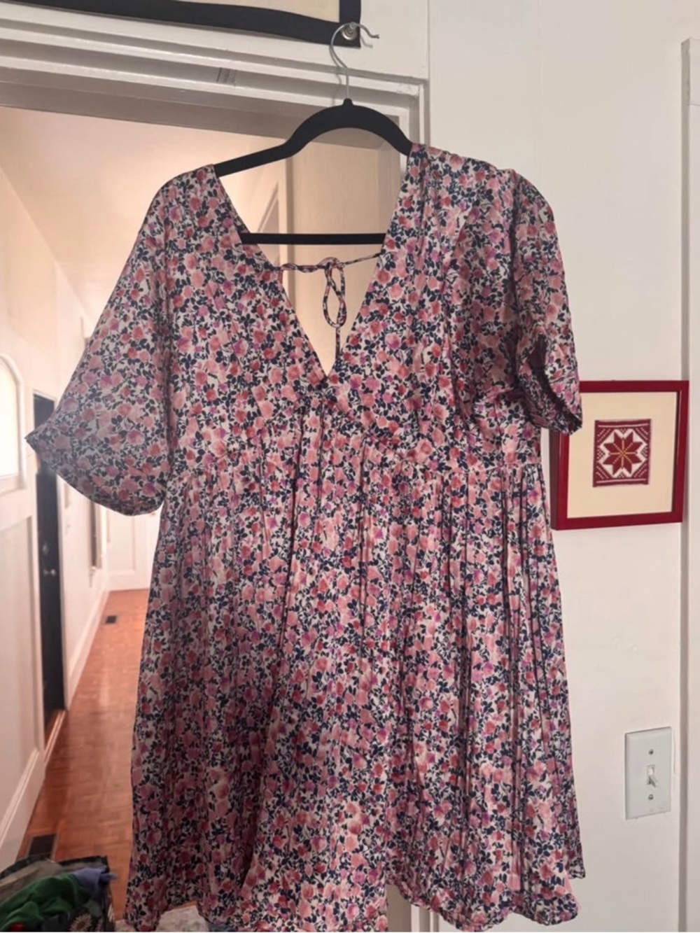 Lulu's Pink Floral Short Sleeve V-Neck Babydoll Dress
